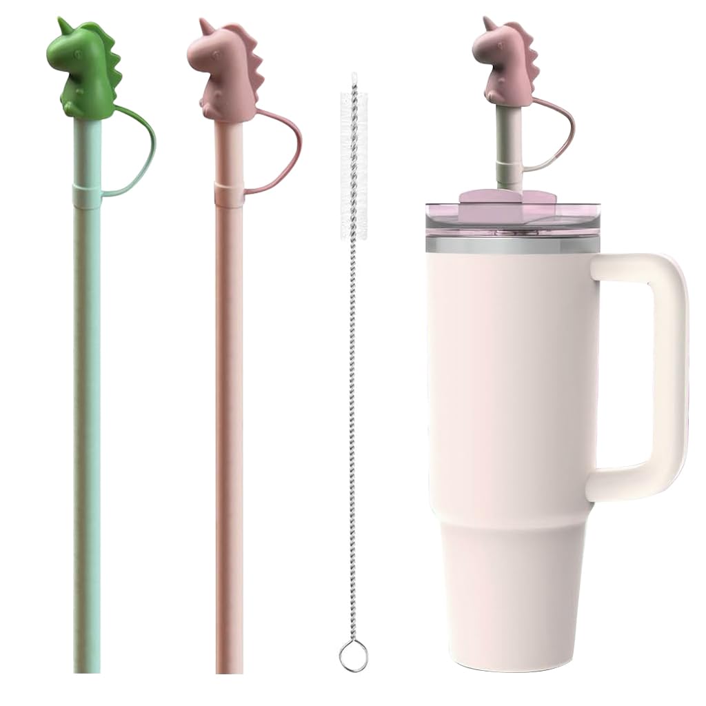 HASTHIP 2Pcs Kids Silicone Straws with Cartoon Dino Cap 12 inches Silicone Straws for Water Bottle, BPA -free Silicone Straws Toddlers Drinking Cartoon Silicone Straws, with Cleaning Brush HASTHIP 2Pcs Kids Silicone Straws with Cartoon Dino Cap 12 inches Silicone Straws for Water Bottle, BPA -free Silicone Straws Toddlers Drinking Cartoon Silicone Straws, with Cleaning Brush